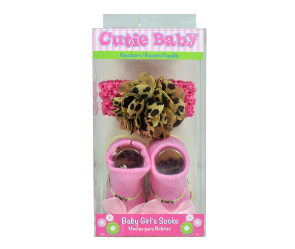 Baby Girls Socks with Hair Band - Pink/Brown-12920