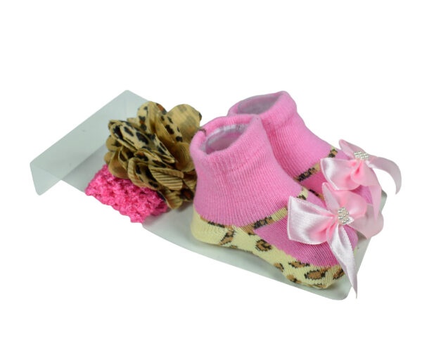 Baby Girls Socks with Hair Band - Pink/Brown-0