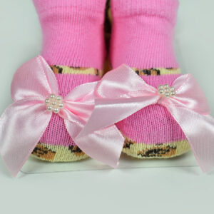 Baby Girls Socks with Hair Band - Pink/Brown-12918