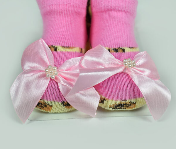 Baby Girls Socks with Hair Band - Pink/Brown-12918