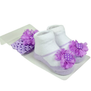 Baby Girls Socks with Hair Band - Purple/White-0