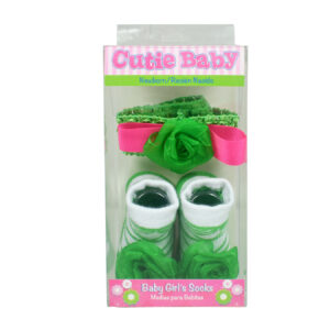 Baby Girls Socks with Hair Band - Green/White-12937