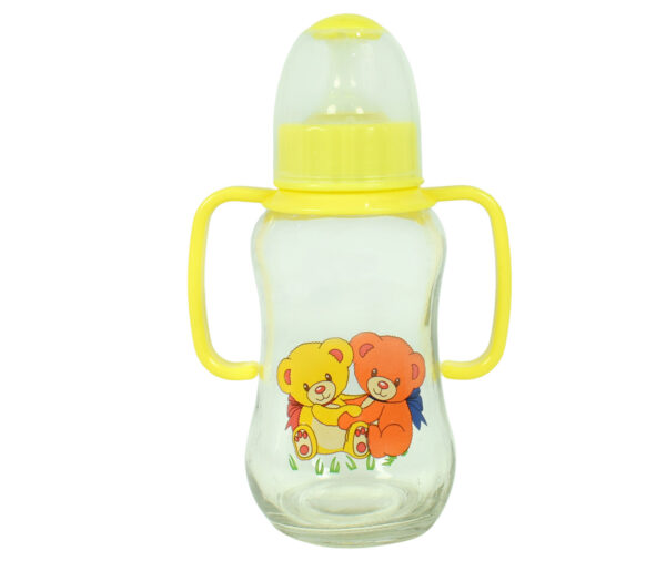 Little Fish Glass Feeding Bottle With Handle 250ml - Yellow-0