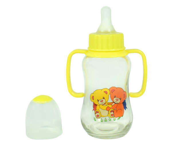 Little Fish Glass Feeding Bottle With Handle 250ml - Yellow-12874