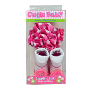 Baby Girls Socks with Hair Band - Pink/White-12954