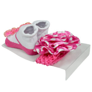 Baby Girls Socks with Hair Band - Pink/White-12953