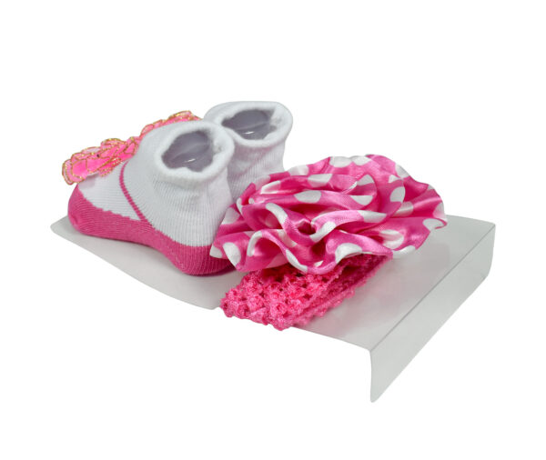 Baby Girls Socks with Hair Band - Pink/White-12953