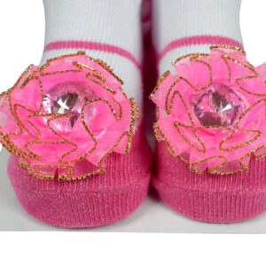 Baby Girls Socks with Hair Band - Pink/White-12952