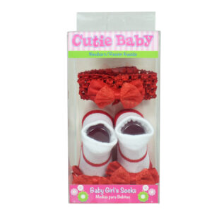 Baby Girls Socks with Hair Band - Red/White-12962