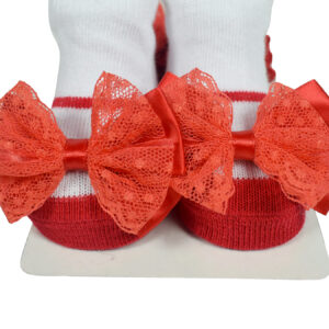 Baby Girls Socks with Hair Band - Red/White-12961