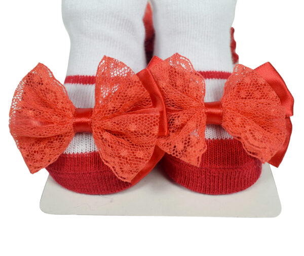 Baby Girls Socks with Hair Band - Red/White-12961