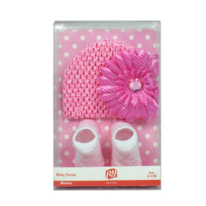 Baby Socks with Crochet Cap - Pink/White-12975