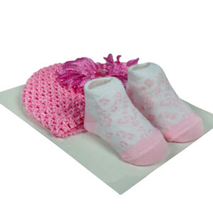 Baby Socks with Crochet Cap - Pink/White-12972