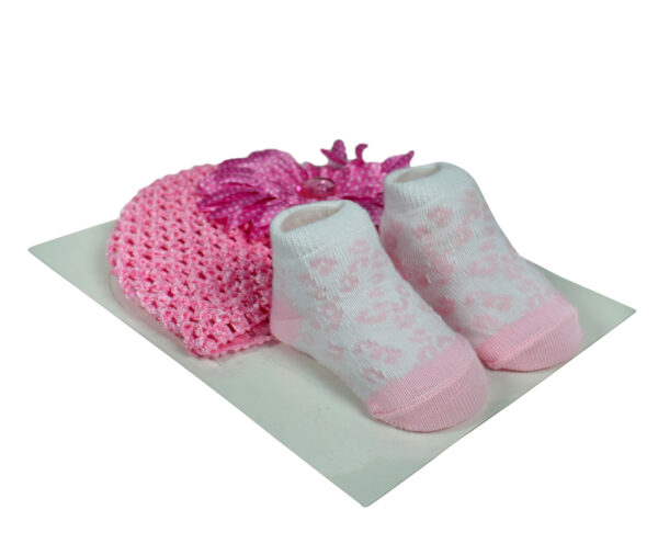 Baby Socks with Crochet Cap - Pink/White-12972