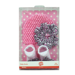 Baby Socks with Crochet Cap - Pink/Black-12993