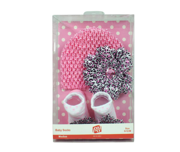 Baby Socks with Crochet Cap - Pink/Black-12993