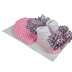 Baby Socks with Crochet Cap - Pink/Black-12992