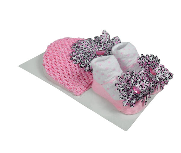 Baby Socks with Crochet Cap - Pink/Black-12992