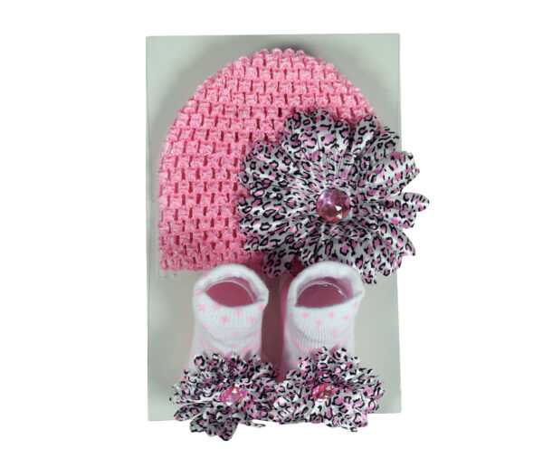 Baby Socks with Crochet Cap - Pink/Black-0