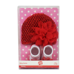 Baby Socks with Crochet Cap - Red/White-13002