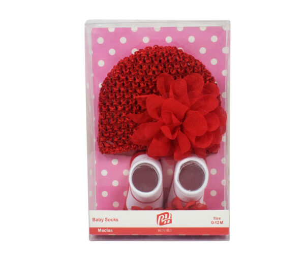 Baby Socks with Crochet Cap - Red/White-13002