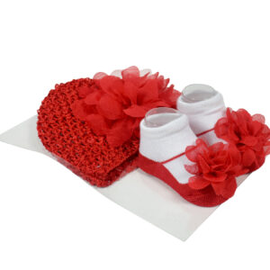 Baby Socks with Crochet Cap - Red/White-13000