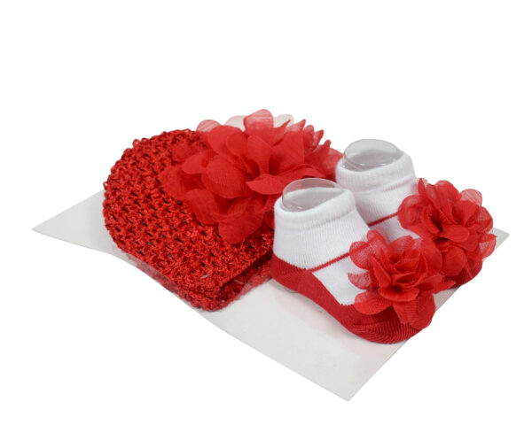 Baby Socks with Crochet Cap - Red/White-13000