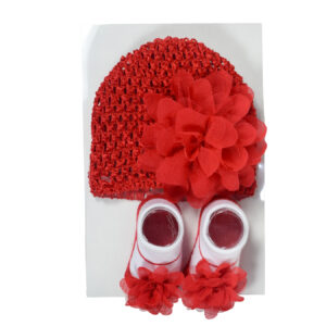 Baby Socks with Crochet Cap - Red/White-0