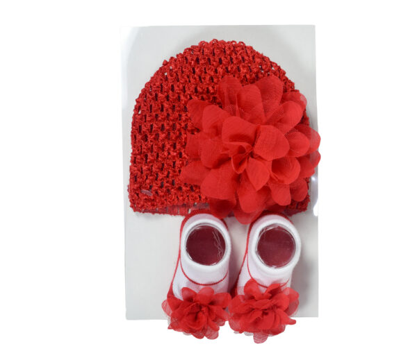 Baby Socks with Crochet Cap - Red/White-0