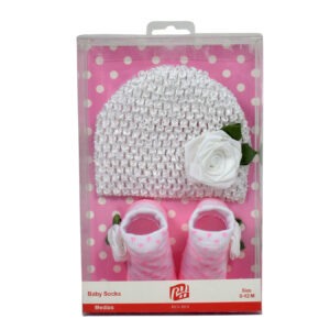 Baby Socks with Crochet Cap - White/Pink-13012