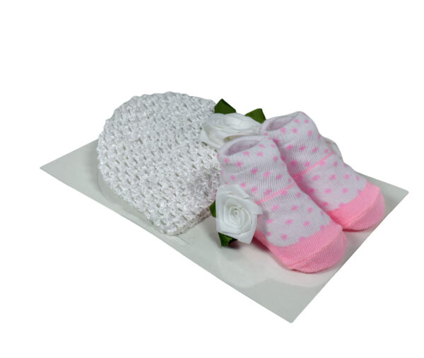 Baby Socks with Crochet Cap - White/Pink-13010