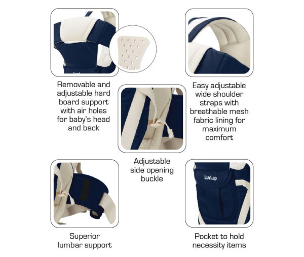 LuvLap Elegant 4 Way Baby Carrier - Dark Blue-14344