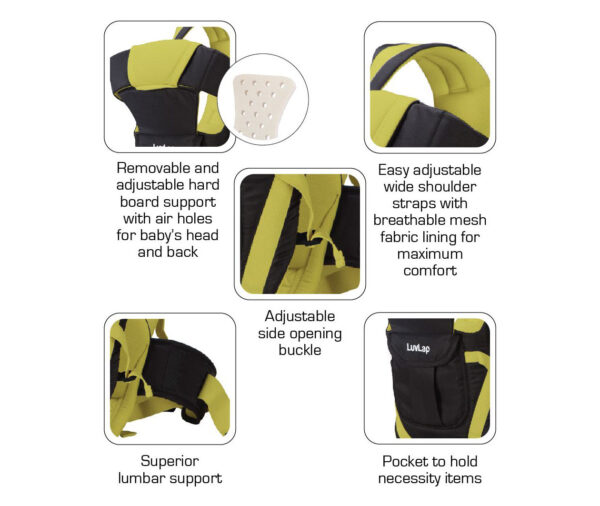 LuvLap Elegant 4 Way Baby Carrier - Black & Green-14316