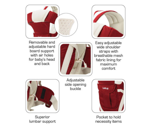 LuvLap Elegant 4 Way Baby Carrier - Red-14311