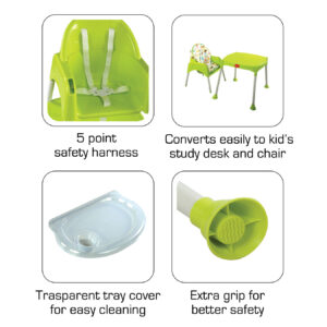 LuvLap 3 in 1 Baby High Chair (18295) - Green-14361