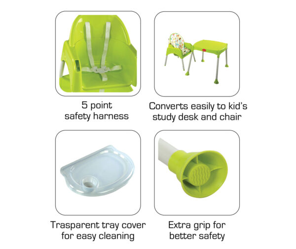 LuvLap 3 in 1 Baby High Chair (18295) - Green-14361