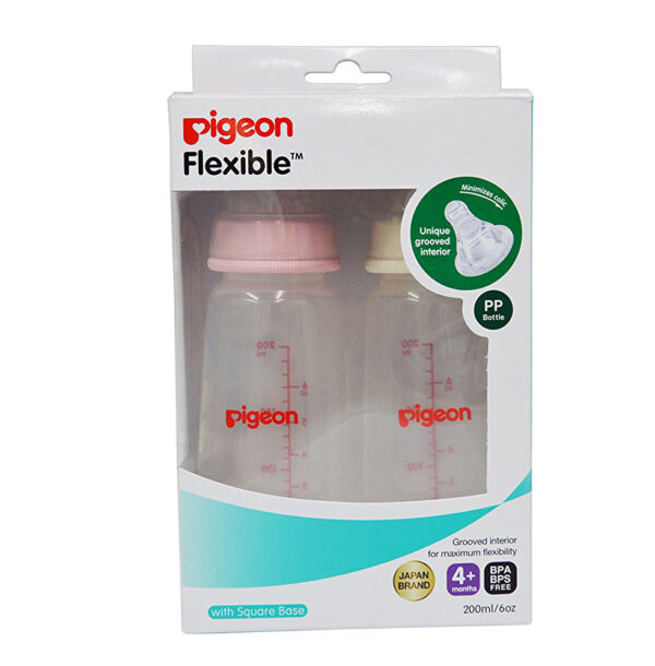 Pigeon Peristaltic Nursing Bottle Twin Pack (200ml) - Pink/White-0