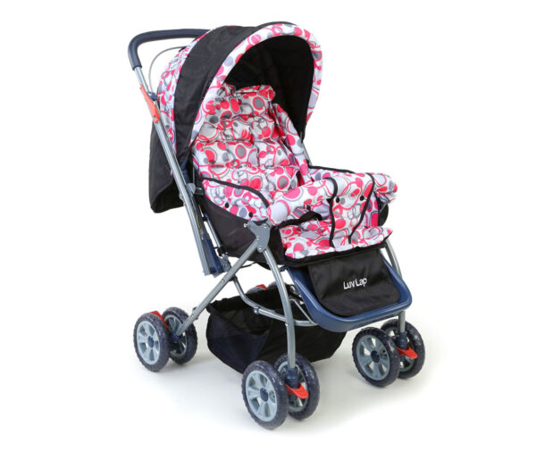 LuvLap StarShine Baby Stroller Cum Pram (18140) - Pink/Black-0