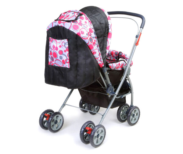 LuvLap StarShine Baby Stroller Cum Pram (18140) - Pink/Black-14812