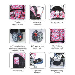 LuvLap StarShine Baby Stroller Cum Pram (18140) - Pink/Black-14804