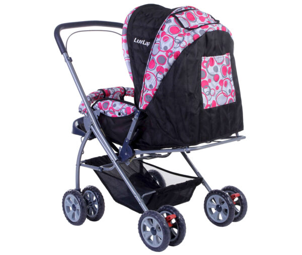 LuvLap StarShine Baby Stroller Cum Pram (18140) - Pink/Black-14813