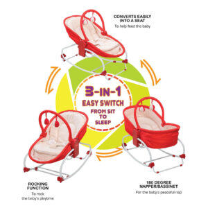 LuvLap 3 in 1 Rocker Napper With Musical Vibrations (18207) - Red-14459