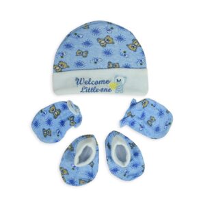 Montaly Baby Caps, Mittens & Booties (0-6M) - Blue-0
