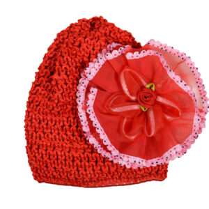 Flower Applique Baby Crochet Caps - Red-0
