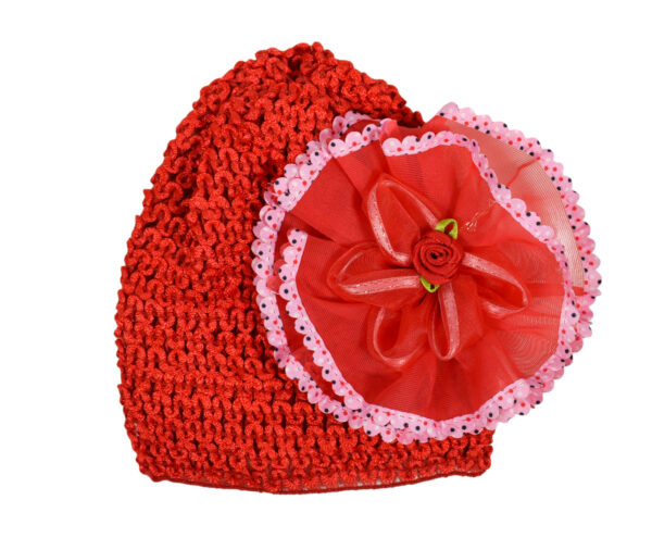 Flower Applique Baby Crochet Caps - Red-0