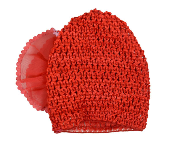 Flower Applique Baby Crochet Caps - Red-14181