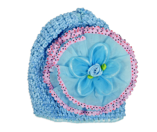 Flower Applique Baby Crochet Caps - Sky Blue-0