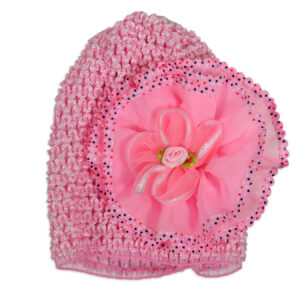 Flower Applique Baby Crochet Caps - Pink-0