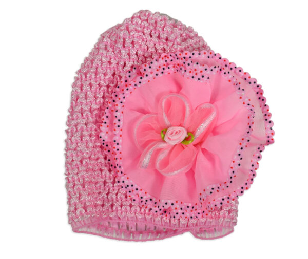 Flower Applique Baby Crochet Caps - Pink-0