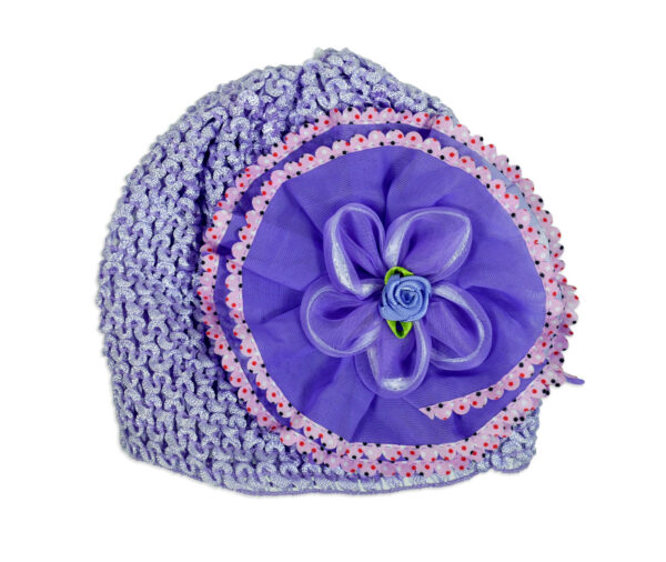 Flower Applique Baby Crochet Caps - Purple-0